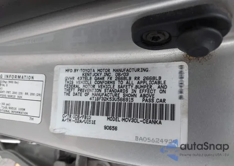 2003 Toyota Camry Le V6 from USA, damaged, VIN 4T1BF32K53U566915